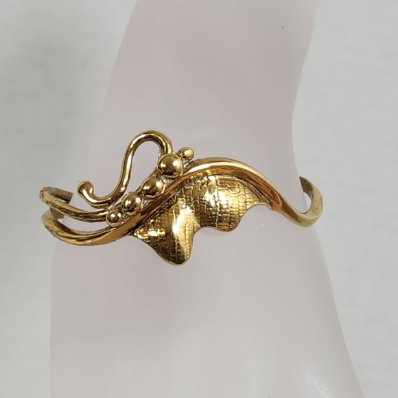 Artisian made brass cuff bracelet ornate abstract butterfly - Picture 8 of 8